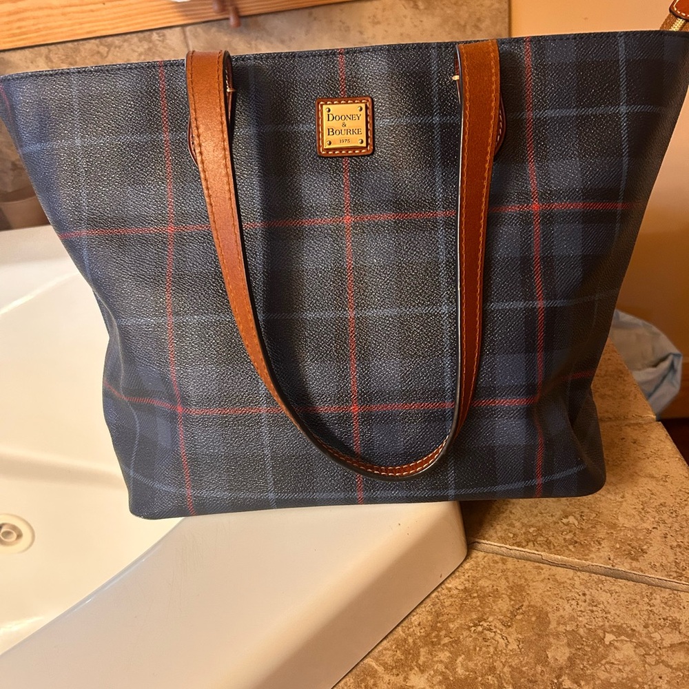 Dooney & Bourke Blue and Brown Tartan Tote
